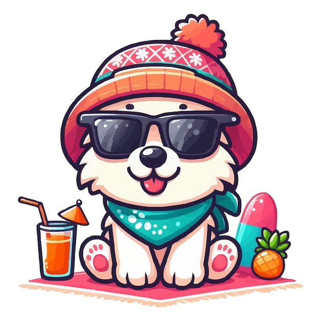 Zomer cartoon Eskimo Hond met hoed en zonnebril