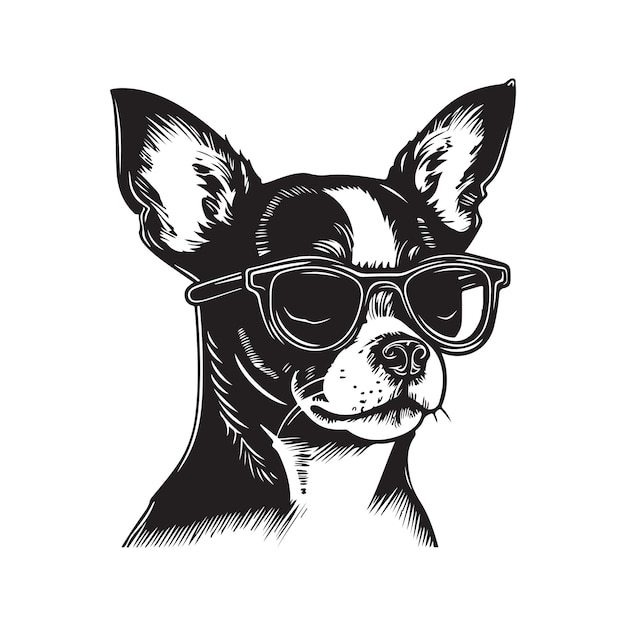 Vector zomer chihuahua vintage logo concept zwart-witte kleur hand getekende illustratie