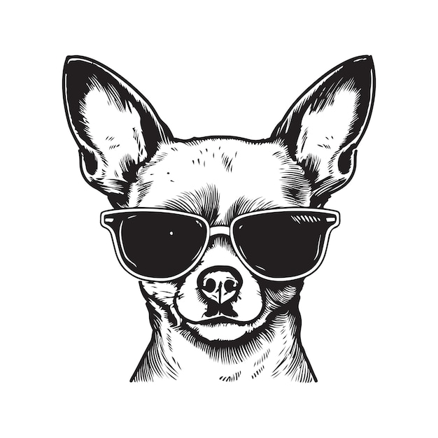 Zomer chihuahua vintage logo concept zwart-witte kleur hand getekende illustratie