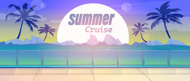 Zomer cruise poster Template voor vakantie op cruiseschip Tijd om te reizen in de oceaan Promotie en winkelen template voor Zomer Prachtig uitzicht op blauwe zee en rotsen op de achtergrond Vector illustratie