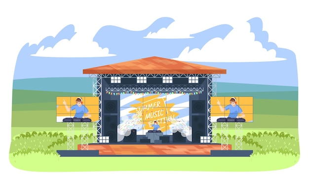 Vector zomer dj muziekfestival platte vectorillustratie