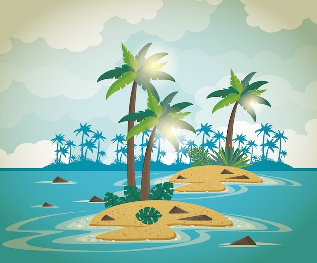 Zomer eiland met palmen bomen en zee
