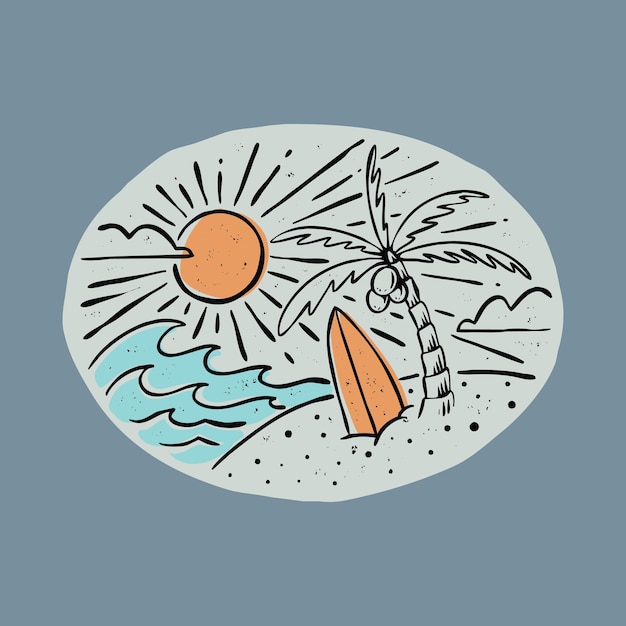 Zomer en schoonheid zonsondergang met surfplank grafische illustratie vector kunst t-shirt design