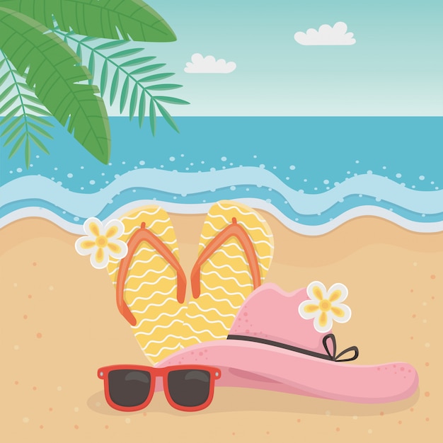 Zomer en vakantie illustratie met strand elementen ontwerp