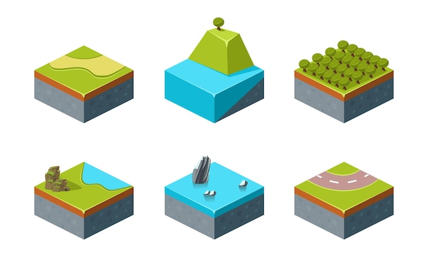 Vector zomer en winter natuurlijke landschap set spel gebruikersinterface platforms vector illustratie geïsoleerd op een witte achtergrond