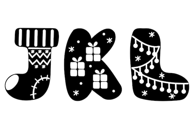 Zomer Engels alfabet J K L letters in Scandinavische stijl lettering voor kerst- of nieuwjaarskaart
