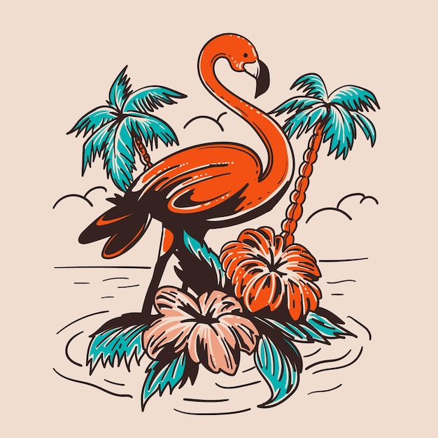 zomer flamingo vogel met tropische achtergrond