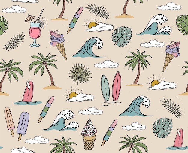 Zomer icon set, met de hand getekende illustratie.