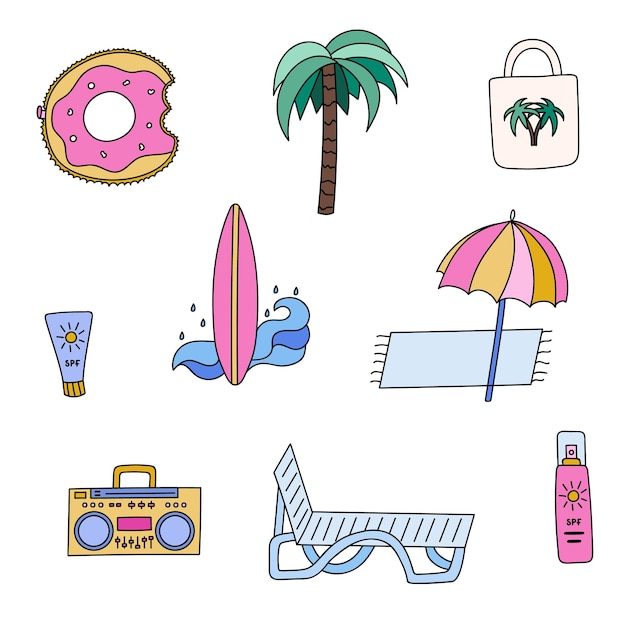 Zomer icon set voor strandfeest