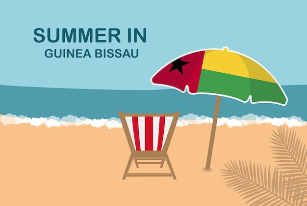 Vector zomer in guinee-bissau strandstoel en paraplu vakantie of vakantie
