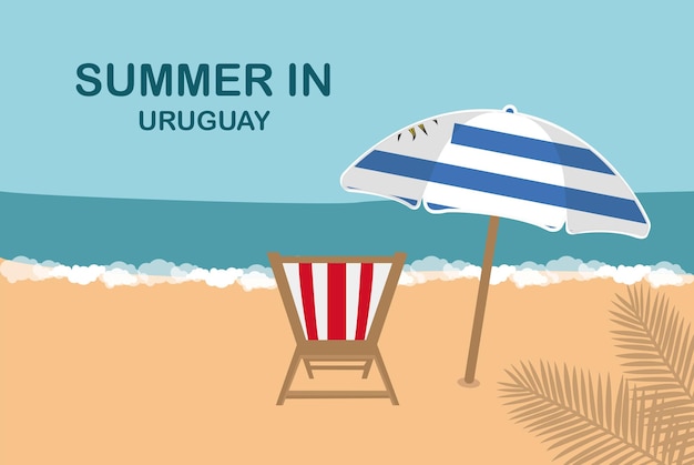 Vector zomer in uruguay strandstoel en paraplu vakantie of vakantie