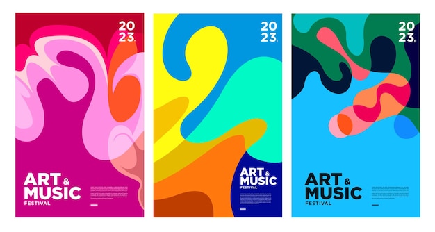 Zomer kleurrijke kunst- en muziekfestivalposter en omslagsjabloon 2023