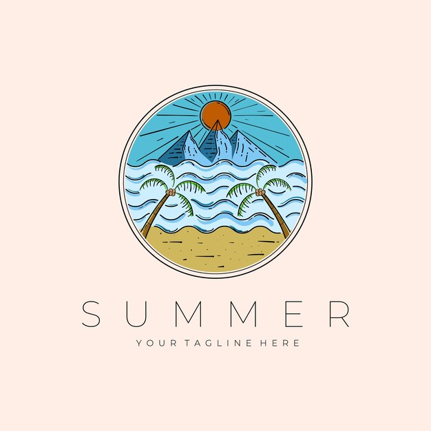 Zomer landschap logo vector illustratie ontwerp strand buiten embleem ontwerp