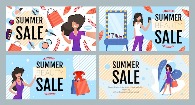 Vector zomer mode en schoonheid te koop banner set