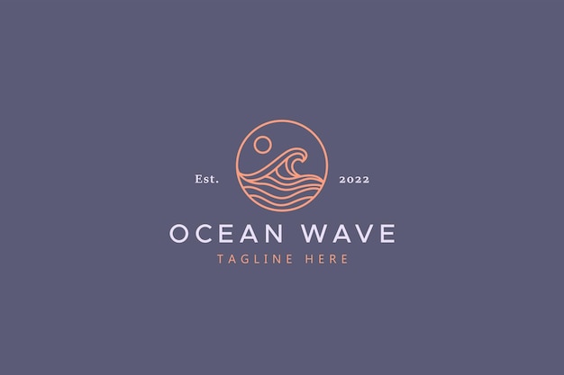 Zomer ocean wave bij cirkel frame vorm badge logo sjabloonontwerp.