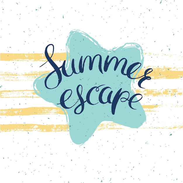 Zomer ontsnappingskaart vectorillustratie voor zomervakantie met zeester en belettering