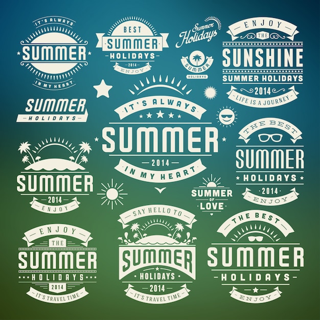 Zomer ontwerpelementen en symbolen typografische labels en badges