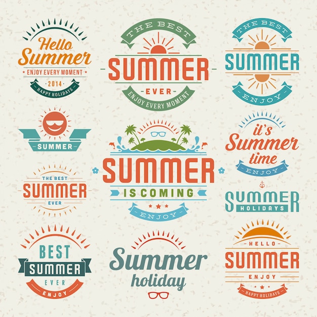 Vector zomer ontwerpelementen en symbolen typografische labels en badges