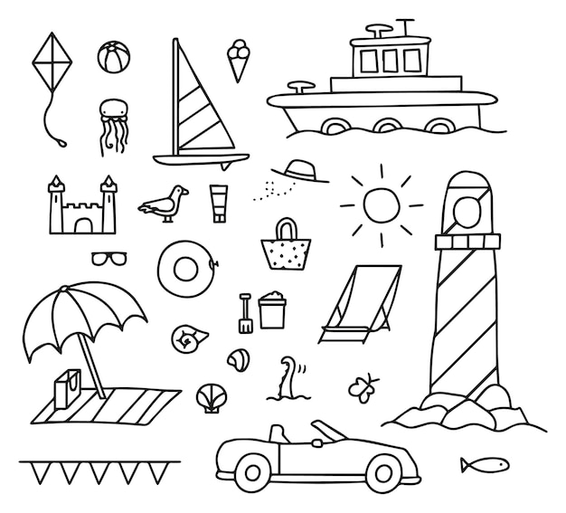 Zomer op het strand doodles vectorillustratie