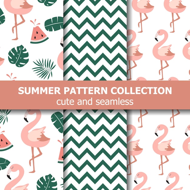 Zomer patroon collectie. Flamingo en watermeloen thema, zomer banner. Vector