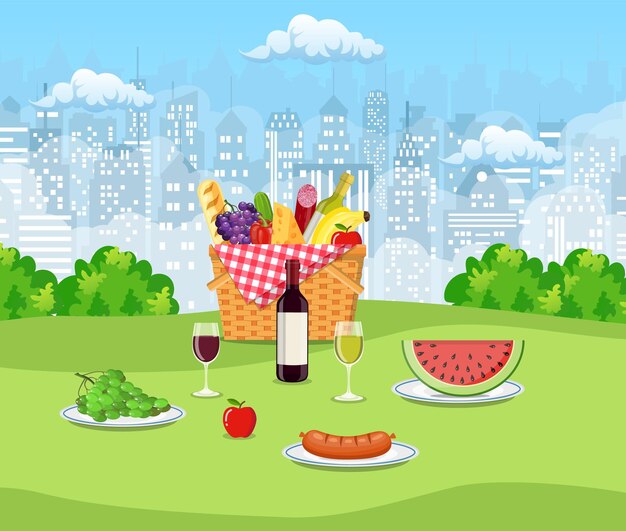 Zomer picknick concept met mand vol.