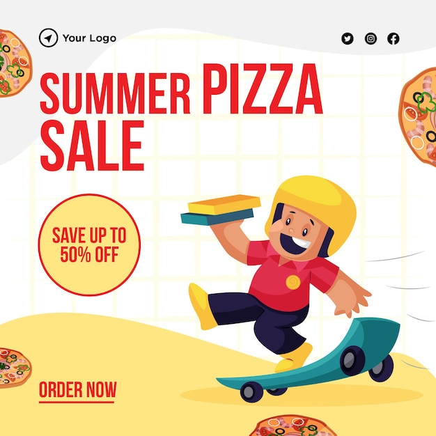 Vector zomer pizza verkoop banner ontwerpsjabloon