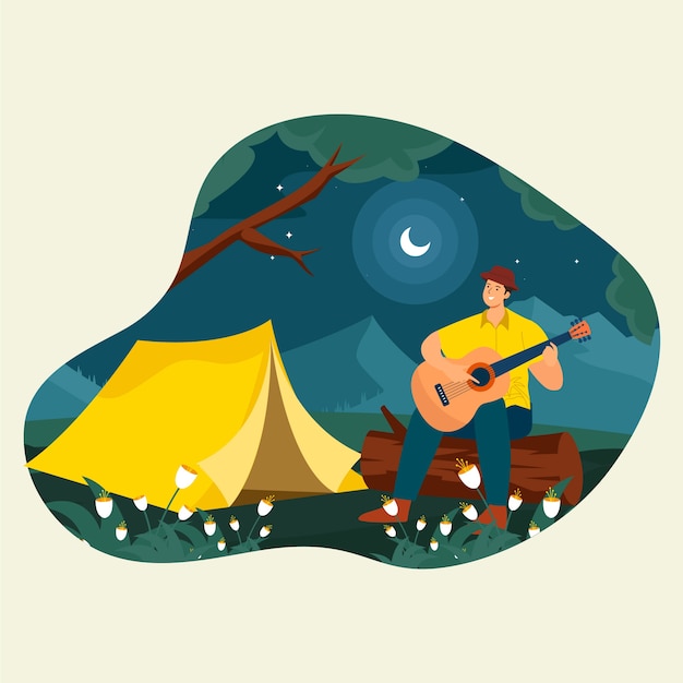 Zomer platte nacht camping illustratie