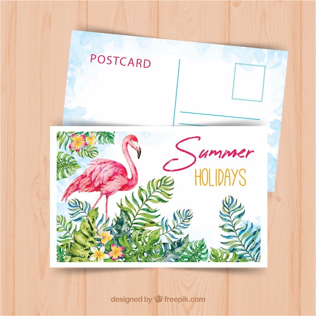 Zomer reizen briefkaartsjabloon met aquarel stijl