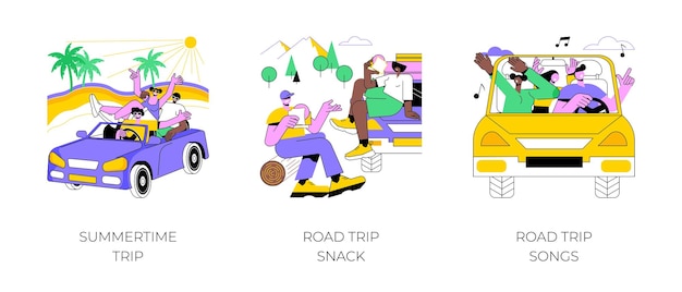 Zomer road trip geïsoleerde cartoon vector illustraties