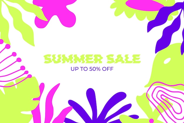 Vector zomer sale banner met abstracte tropische bladeren en minimale bloemen ontwerpsjablonen te koop