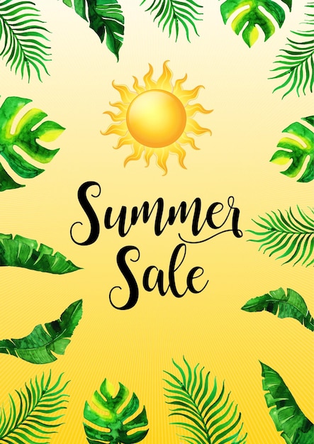 Zomer Sale Geel Groene Achtergrond Professionele Banner Multifunctioneel Ontwerp Gratis Vector