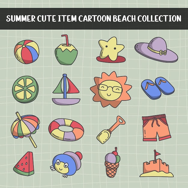 Zomer schattig item cartoon strand collectie