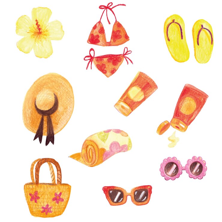 zomer schoonheid elementen strand set iconen
