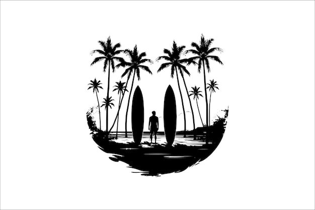 zomer silhouet kunst Surf Surfer Surfen Surfboard Oceaan golf strand silhouet zomer silhoeet