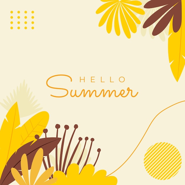 Zomer social media banner met bloemen en tropisch zomerblad. Instagram-postsjabloon met zomerthema