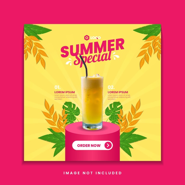 Zomer speciaal drankmenu social media postsjabloon