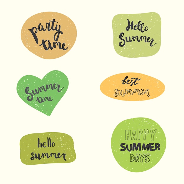 Zomer stickers vector set handgeschreven qoutes