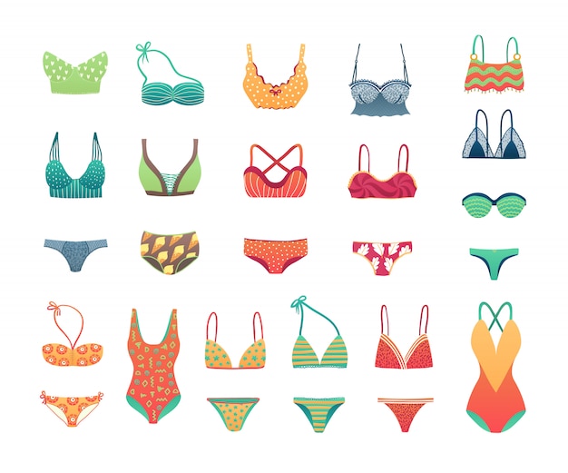 Zomer strand bikini en badmode set, meisjes en dames ondergoed lingerie illustratie.