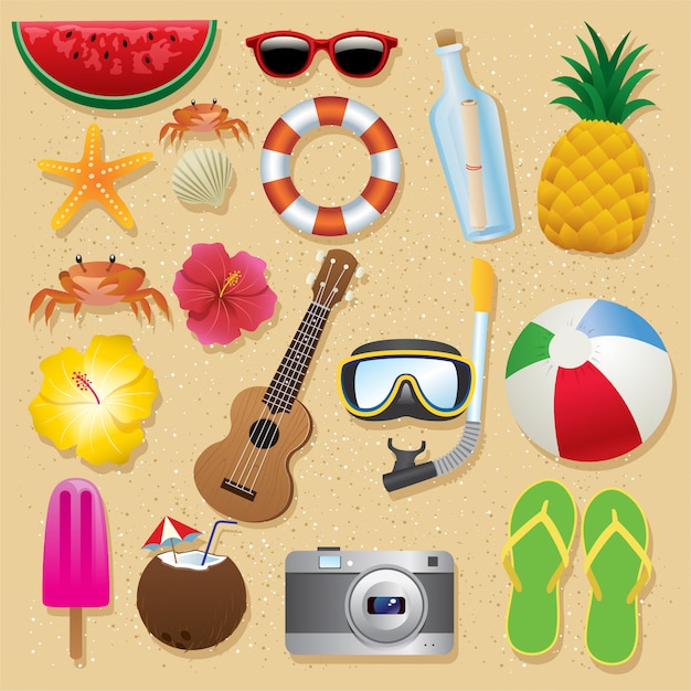 Vector zomer strand items instellen