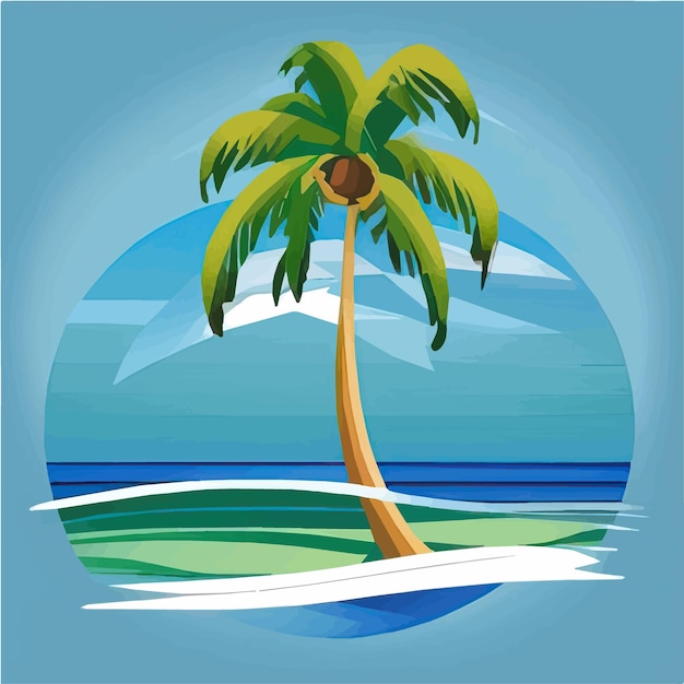 Zomer strand landschap bal en zee met palmboom Zomer vector illustratie