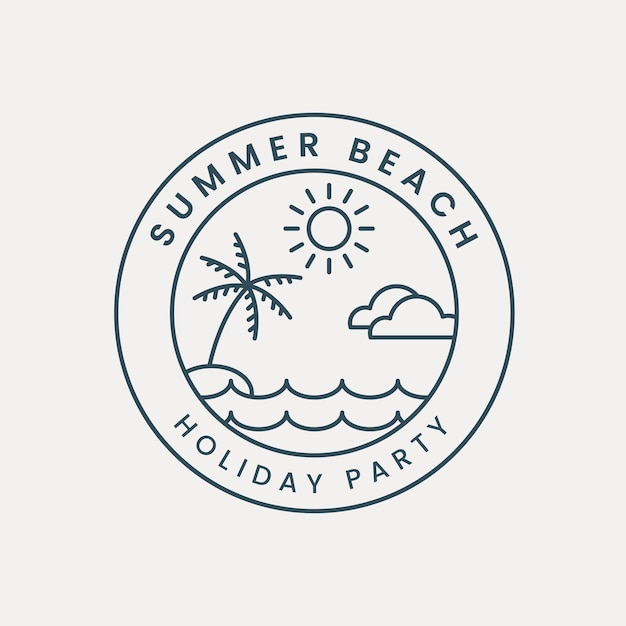 Vector zomer strand lijntekeningen logo vector met embleem sjabloon illustratie ontwerp palmboom zon en wolk pictogram ontwerp