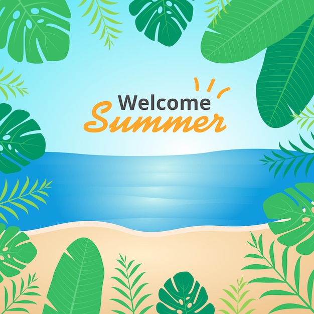 Zomer strand met bloemen frame illustratie banner achtergrond
