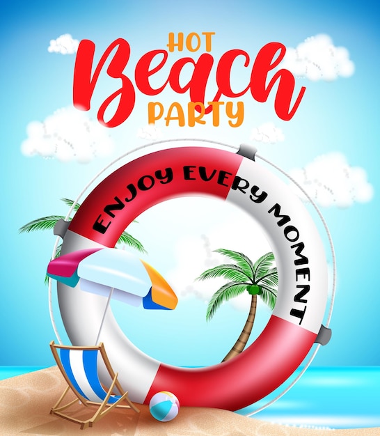 Zomer strand vector banner achtergrond Hot beach party tekst in kust background