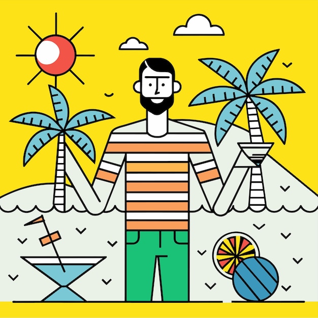 Zomer strandvakantie vakantie zwembroek toerist handgetekende platte stijlvolle cartoon