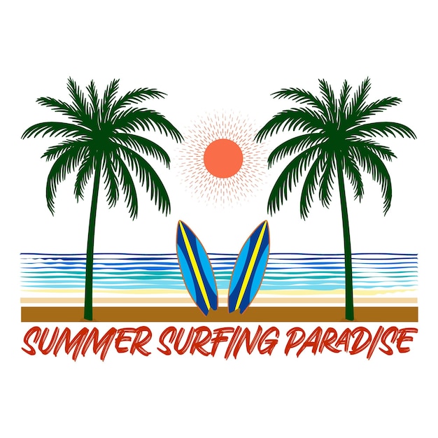 Zomer Surfparadijs Tshirt Design Vector illustratie