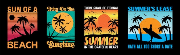 Vector zomer t shirt design bundel beach shirt vintage zomer t shirt design collectie