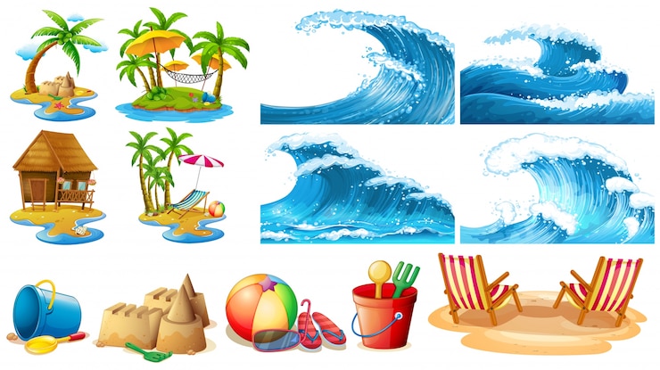 Vector zomer thema met blauwe golven en eilanden