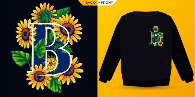 Zomer Thema Zonnebloem Letter B Alfabet Perfect Voor Shirt Zeefdruk Premium Vector