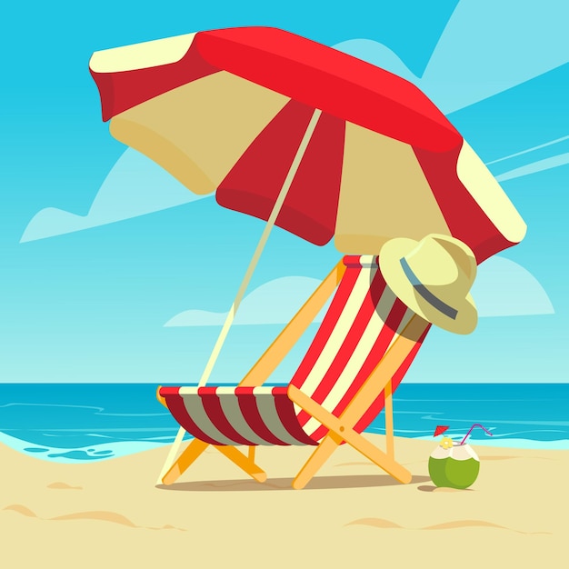 zomer tijd vector illustratie hangmat stoel strand parasol hoed