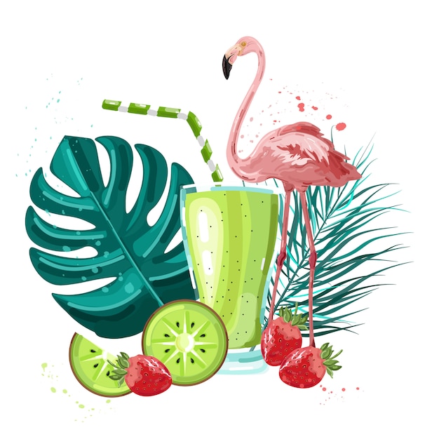 Zomer tropic flamingo en fruit smoothie